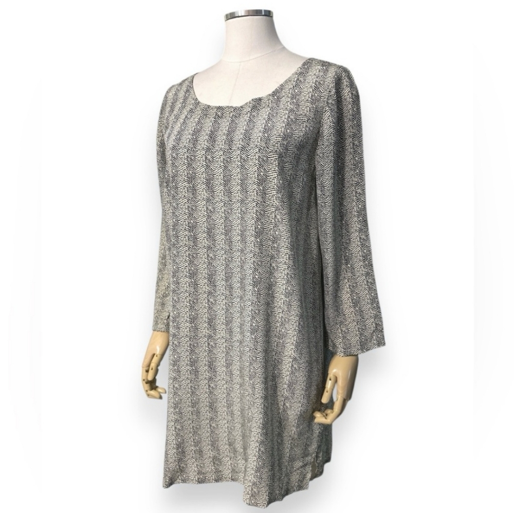 JOIE Cream & Black Printed Silk Scoop Neck Dress